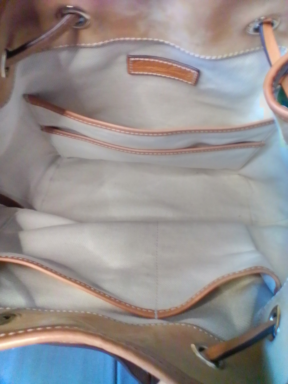 Dooney & Bourke Hydrangea Drawstring Bucket Bag in Pink, Teal & Cream - Picture 8 of 14